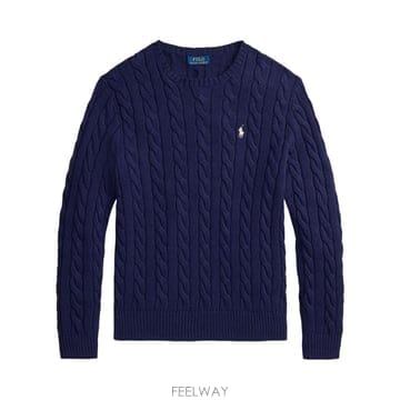 26SS 폴로 랄프로렌 로고 자수 케이블 니트 스웨터 710775885 536 BRIGHT NAVY