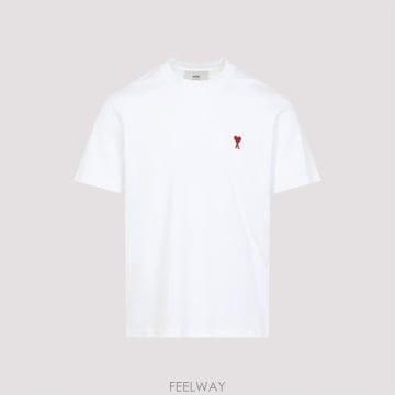 26FW 아미 스몰 하트 로고 티셔츠 BFUTS035 724 100 WHITE
