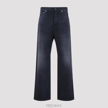 26SS 발렌시아가 커브드 니 팬츠 857194 TTW64 8074 NAVY DIRTY DARK BLUE