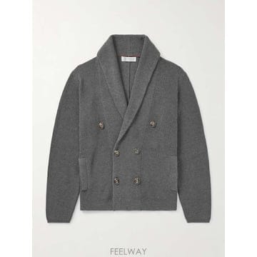 브루넬로 쿠치넬리 숄칼라 더블브레스티드 리브드 코튼 가디건 M287 B0082119798