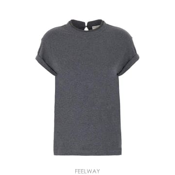 Brunello Cucinelli 26FW ���ڷ� ��ġ�ڸ� ��Ʈ��Ʈ Ʈ�� ��ư Ƽ���� M0T18BD200 CV563 DARKGREY26FW ���ڷ� ��ġ�ڸ� ��Ʈ��Ʈ Ʈ�� ��ư Ƽ���� M0T
