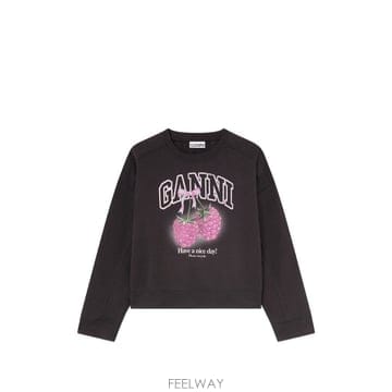 가니 라즈베리 프린트 스웨트셔츠 블랙