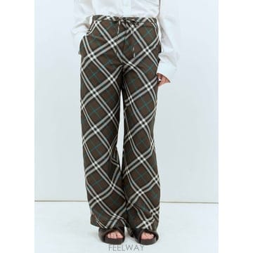 버버리 체크 실크 팬츠 브라운