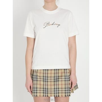 26SS Burberry 화이트 Crew 넥 T 셔츠 with 로고 Lettering on the Front