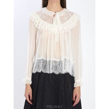 26SS Self portrait Georgette 레이스 블라우스 RS26192TWHITE TP575748