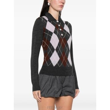 26SS Self portrait Grey Argyle 라이트 웨이트 스웨터 RS26185TGRGREY TP