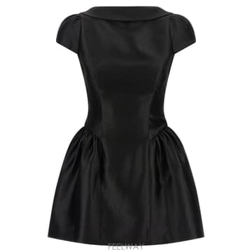 26FW Self portrait 블랙 taffeta Collared 미니 드레스 PF26097SBBLACK