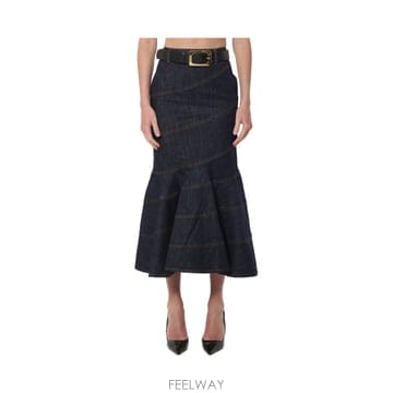 26FW Self portrait Indigo 데님 belted midi 스커트 PF26810MSKBL TP