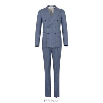 26SS CORNELIANI Light 블루 striped linen 앤 울 blend 드레스 27NZ942