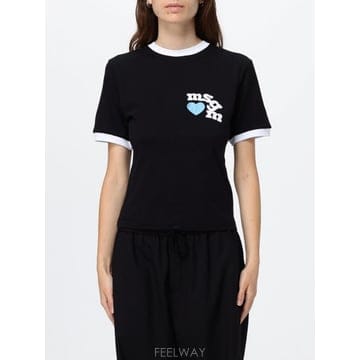 MSGM 26SS Msgm T ���� ���� �� in cotone con �ΰ� stampato e profili a co26SS Msgm T ���� ���� �� in cotone con �ΰ� stampato e