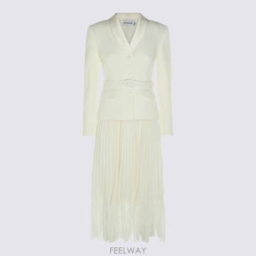 26FW Self portrait CREAM BOUCLE SHAWL COLLARED MIDI 드레스 PF26