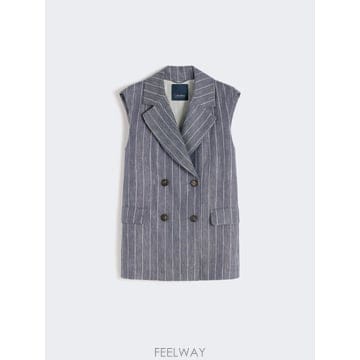 Max Mara 26SS �������� Gilet in batavia di lino gessato effetto ����   BLU26SS �������� Gilet in batavia di lino gessato effetto