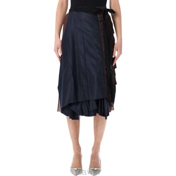 26SS 프라다 블루 앤 브라운 satin  Patchwork design  Decorative knot 벨