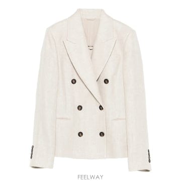 Brunello Cucinelli 26SS ���ڷ� ��ġ�ڸ� Double breasted ���� in linen �� ��ư with chevron26SS ���ڷ� ��ġ�ڸ� Double breasted ���� in linen 