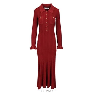 25FW Self portrait 버건디 RIBBED 니트 MIDI 드레스 AW25008MABU버건디 TP5