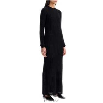26SS Toteme Elegant 블랙 Maxi Cable 니트 드레스 251WRD0142YA0036001