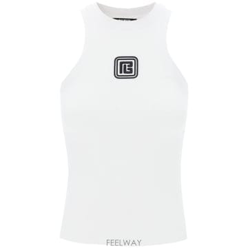 25SS Balmain Balmain 로고 Embroidery 탱크 탑 CF0EB045BC49GAB TP57