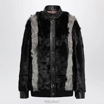 26 F/W 발렌티노 블랙그레이 시어링 & 레더 자켓 9B3NB26Z B0052182036