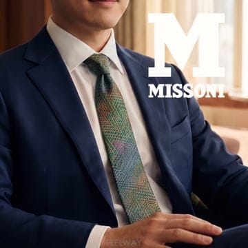 MISSONI 미쏘니 실크 그린 멀티 컬러 지그재그 패턴 넥타이 9cm S~A+등급 G115