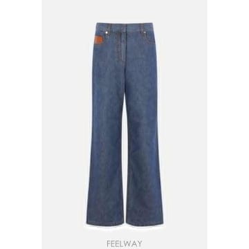 [E32]펜디 FLP863AW8HF0QB0 여성 진 팬츠 데님 청바지 바지 트라우져 로고 FENDI wide