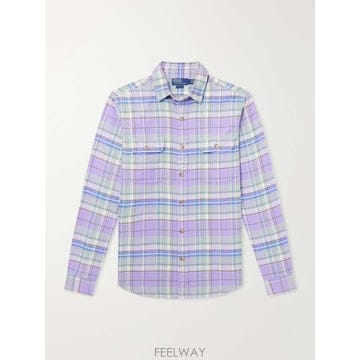 폴로 랄프로렌 로고-엠브로이드 체크 코튼플란넬 셔츠 710B1988 B0082261502
