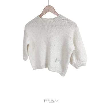 [10A] 디올 여성 키즈 스팽글 로고 알파카 울 니트 아이보리