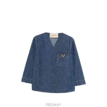 발렌티노 V로고 시그니처 데님 블라우스 BDB03L9YA558 B0711911711
