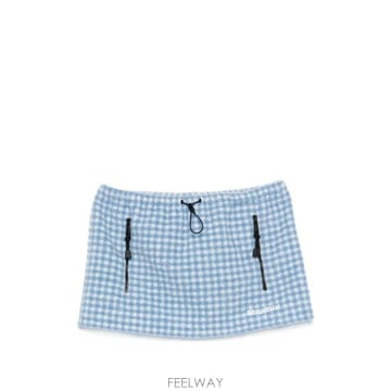 미우미우 Vichy gingham drawstring waist fleece mini skirt 121279