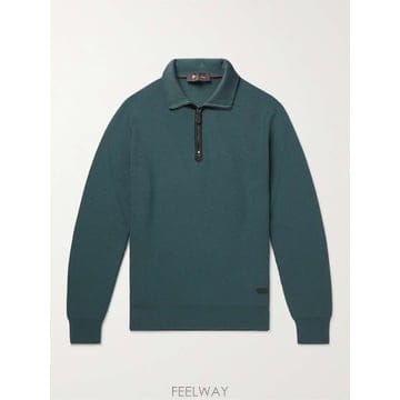 25 F/W 로로 피아나 레더 리브드 울 하프지퍼 맨투맨 FAM500 B0080072159
