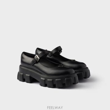 프라다 (국내배송) 브러시드 가죽 모놀리스 메리 제인 블랙 1F080O G055 B4L
