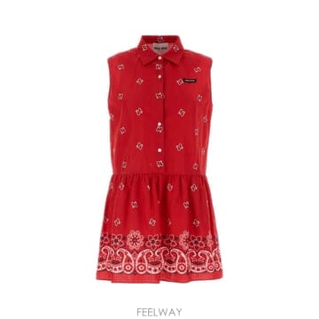 Miu Miu [X45]�̿�̿� MF5889SOOO17XY F0976 ���� ���ǽ� �� �̵� �̴� �巹�� Printed co[X45]�̿�̿� MF5889SOOO17XY F0976 ���� ���ǽ� �� �̵�