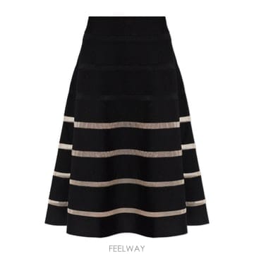 26SS Balmain STRIPES VISCOSE 니트 FLARE 롱 스커트 GF0LD545KJ750PA