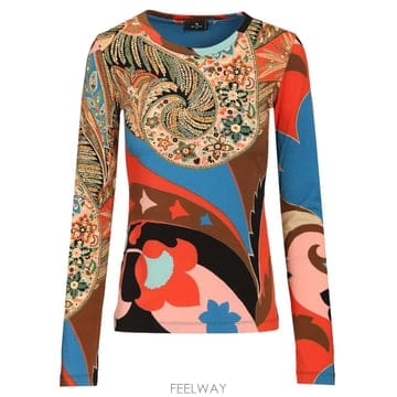26SS Etro 크루넥 롱 SLEEVE 탑 멀티 컬러 프린트 WRJB0011AKI45X0861 TP5744