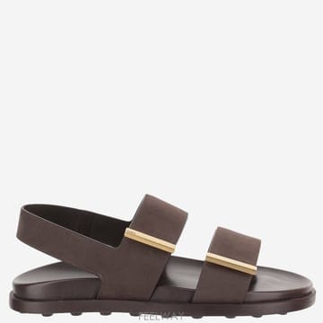 TOD S 브라운 레더 샌들 with Strap Design 앤 Metallic 로고 Details for 