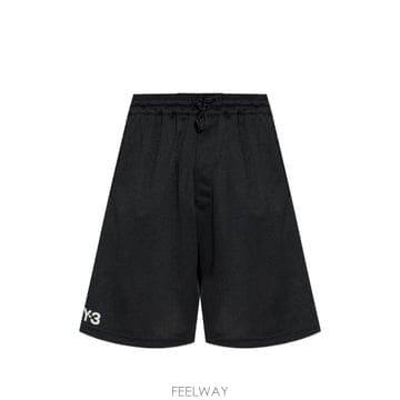 요지 야마모토 로고 프린트 퍼포레이티드 쇼츠 블랙
