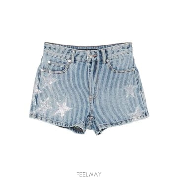 당일배송 알렉산더왕 크리스털 장식 스트라이프 데님 쇼츠