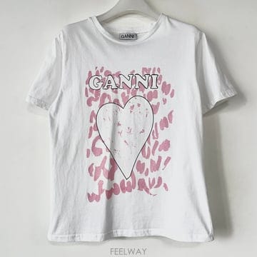 가니 GANNI 핑크 레오파드 하트 티셔츠
