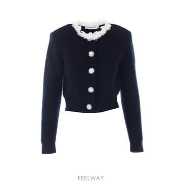 26 F/W 셀프 포트레이트 플라워 펄 니트 가디건 176T/NAVY B0012263057