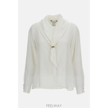 막스마라 타이 넥 스카프 실크 셔츠