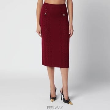 26 F/W 알렉산드라 리치 보르도 메리노 울 레이스 니트 미디 스커 B0052263583