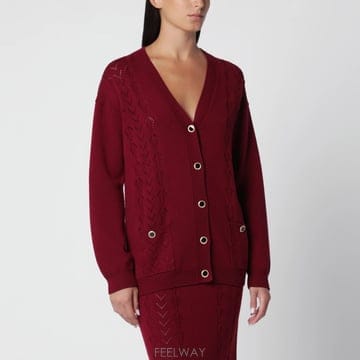 26 F/W 알렉산드라 리치 보르도 메리노 울 니트 가디건 FABX4 B0052263585