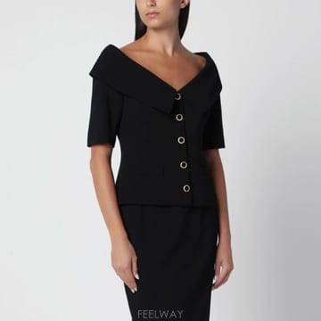 26 F/W 알렉산드라 리치 오프-숄더 블랙 울 크레페 자켓 FABX B0052263586