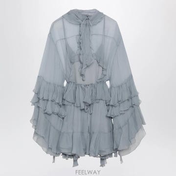 26 F/W 끌로에 파우더 블루 실크 MOUSSELINE 미니 드레스 B0052263592