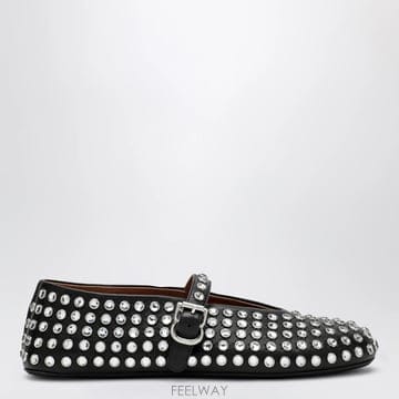 26 F/W 알라이아 블랙 레더 발레리나 WITH 크리스탈 AA3A0 B0052263710