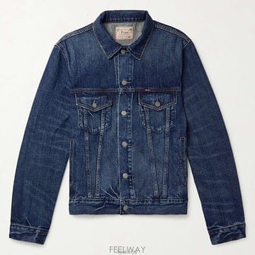 26 FW 폴로 랄프로렌 블루 프론트 웰트 포켓 사프론 로고 데님 트럭커 자켓