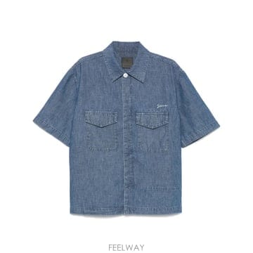 지방시 로고 자수 반소매 셔츠 블루