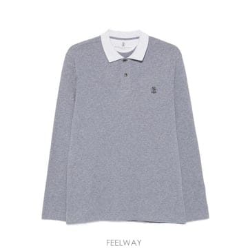당일배송 브루넬로 쿠치넬리 긴소매 코튼 코튼 폴로 셔츠