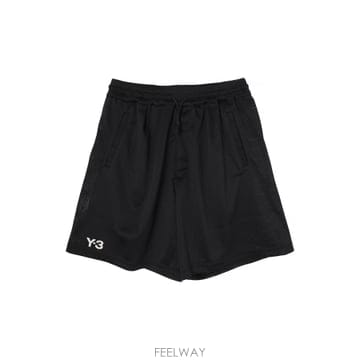 요지 야마모토 로고 프린트 퍼포레이티드 쇼츠 블랙