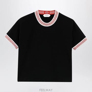 베르사체 그레카 모티브 반팔 크롭 티셔츠