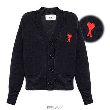 [당일]24FW 아미 하트 로고 브이넥 가디건 블랙 UKC008 016 009